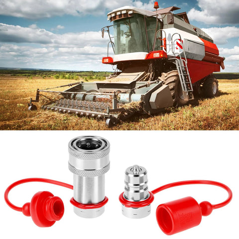 QWORK hydraulic quick-connect couplers set of 2 with hardened steel bodies and red dust caps; 3/8" NPT and 3/8" ISO