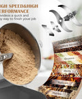Heavy Duty 800G Electric Grain Grinder Mill 2000W Swing Type High Speed Pulverizer grinding grains with blades and ingredients shown