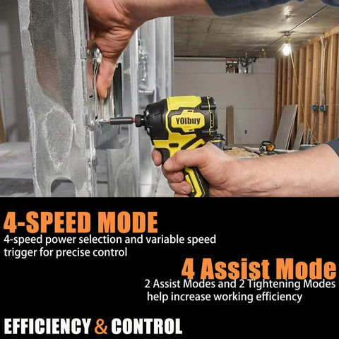 Person using Cordless Impact Driver 1/4 Inch Chuck, Ultra Compact 4-1/4 Inch Head, Lightweight 2.0 Lbs with 4 Speed Settings
