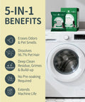 Pet Hair Dissolver Washing Machine Cleaner Powder Four Sachets For Pet Bedding And Fabrics, Removes Up To 96.7 Percent Pet Hair Odors And Stains, 100g Each Sachet, Easy One Per Wash on washer
