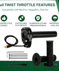 Full Twist Throttle For 12V 72V E Bikes Waterproof 3 Pin Twist Grip Handlebar with cable and accessories displayed.