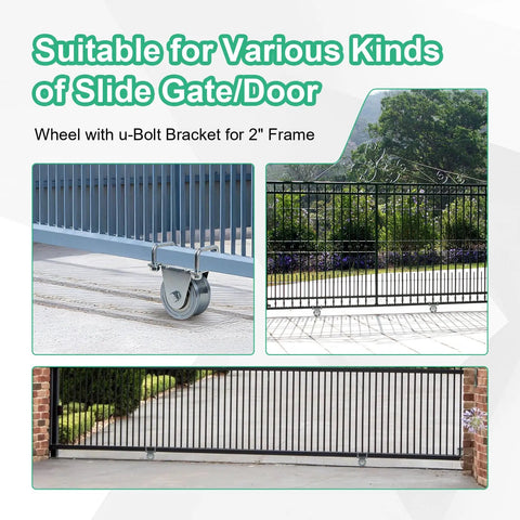 Heavy Duty 4 Inch V Groove Gate Wheel Kit Built Tough With 3000 Lbs Capacity displayed on sliding gate track