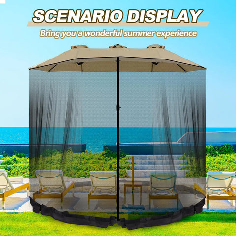 Double Sided Mosquito Netting For 7.5 To 10 Ft Patio Umbrella And Gazebo Easy Installation Weatherproof Black Canopy Net on umbrella