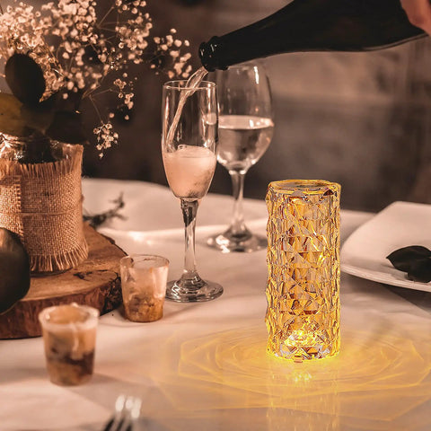 Touch Control Rose Crystal Lamp With USB Port 16 RGB Color Changing LEDs Romantic Diamond Table Lamp on dining table