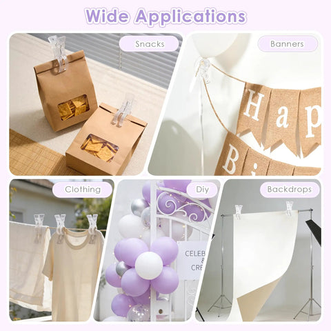 Spring Clamps Set 10 Pieces 3.5 Inch Clear Plastic Clips With 50 Balloon Clips For Balloon Arch Backdrop Craft Decoration