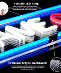 Close-up of Lit Gaming Neon Sign Light showing LED strip on acrylic backboard, emphasizing flexible silicone LED design.