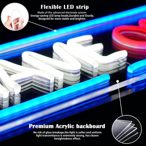 Close-up of Lit Gaming Neon Sign Light showing LED strip on acrylic backboard, emphasizing flexible silicone LED design.