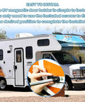 Heavy Duty Magnetic Door Catch And Holder Kit For RVs And Campers installation on travel trailer with easy screw attachment.