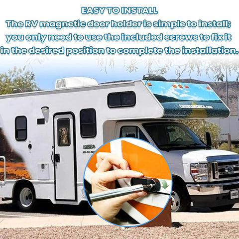 Heavy Duty Magnetic Door Catch And Holder Kit For RVs And Campers installation on travel trailer with easy screw attachment.