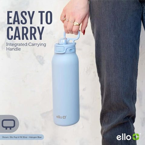 Pop And Fill 22oz Stainless Steel Water Bottle With Quick Fill Lid Pistachio shown being carried by a person