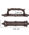 Heavy Duty 8.9 Inch Barn Door Handles 2 Pack in rust color cast iron, rustic vintage look with durable mounting holes, side view