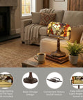 Stained Glass Butterfly Style Bankers Lamp With Handcrafted Design Vintage Vibe Desk Light LED Bulb Included on living room table