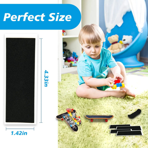 Child playing near 30 Sheets Fingerboard Foam Grip Tape 38mm By 110mm Soft Black Non Slip Grip For Tricks And Grinds on carpet