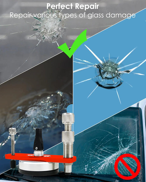 Stainless Steel Windshield Repair Kit With Injector Bridge Assembly for rock chips and star-shaped cracks on auto glass.