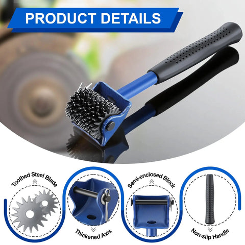 Grinding Wheel Dresser And Restorer Tool For Bench Grinders with steel blades and non-slip handle, shown on reflective surface