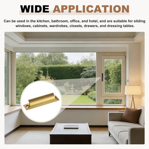 Living room with garden view and close-up of bronze 10 Pack 3.54 Inch Aluminum Alloy Drawer Pulls And Window Sash Lift Handles