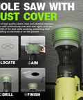 Instructions for using 6 Inch Hole Saw For Recessed Lights With Dust Bowl Catcher, showing steps to achieve clean cuts.