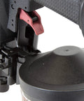 Close-up of Pro Grade Pneumatic Coil Roofing Nailer for three quarters inch to one and three quarters inch nails showing jam release.