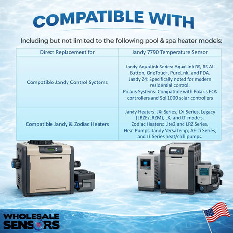 Pro Grade Temperature Sensor Probe Replacement For 7790 Pool And Spa, Easy Direct Fit, Accurate Water Temperature Readings, Compatible With 7790 OEM Sensors, Durable And Reliable Performance For Consistent Readouts. Compatible Jandy heaters and control systems