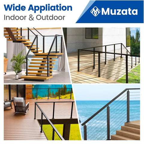 Rectangular Black Aluminum Cable Railing Handrail For Decks Badass Strength And Slick Matte Finish Rock Solid Frame Top Shelf Craftsmanship For Modern Outdoor Patio Safety Installations on stairs and patios.