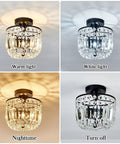 Totally Chic Crystal Chandelier Two Light Modern Semi Flush Mount Ceiling Fixture, showing warm, white, nighttime, and off lighting