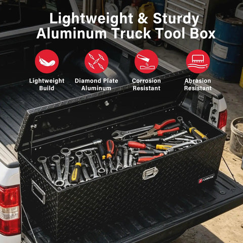 Badass Lockable 48 Inch Aluminum Truck Tool Box With Side Handle And Smooth Gas Struts For Full Size Pickup Diamond Plate Waterproof Bed Storage In Black
