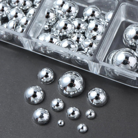 Dope Mini Metal Punk Nail Art Studs Set In Gold And Black, Mixed Sizes With Tweezers And Steel Ball Charms, Diy Nail Jewelry Kit, 6 Grid Organizer For Quick, Precise, Edgy Manis silver ball charms in a 6-grid tray