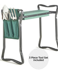 2 In 1 Portable Garden Kneeler Bench And Seat Stool With Tool Bag Accessory, Folding Steel Frame With EVA Foam Cushions, includes tools