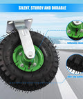 10 Inch Heavy Duty Pneumatic Caster Wheels Set Of Four Rolls Smooth As Butter 660 LBS Per Wheel close-up of plate mount tire with anti-slip pattern