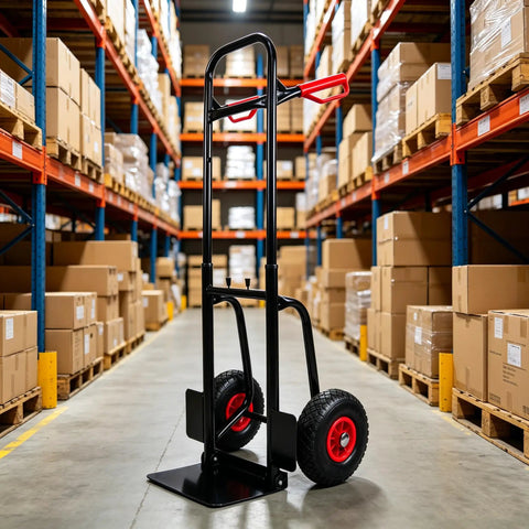 Stair Climbing Hand Truck Dolly 330 lb Steel Trolley With 10 Inch Rubber Wheels Heavy Duty Platform Cart For Warehouse Garage Workhorse For Moving Appliances Boxes And Heavy Loads Foldable And Compact in warehouse aisle