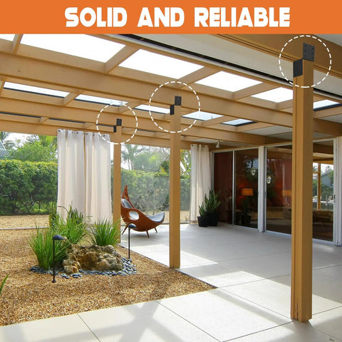 Pergola structure with Heavy Duty 8 Piece Post Brackets Kit For 4x4 Wood Deck Posts Mounting, 3.6 Inch Inner Diameter 14 Gauge Steel Base