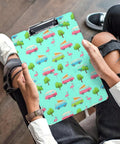 Happy Camping Themed Acrylic Clipboard For Office And Outdoors, Thick Durable Writing Surface, Fits A4 And US Letter Papers, clear clipboard with camping print
