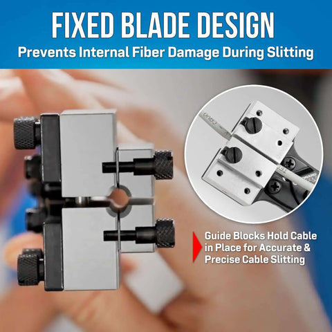 CSP F5 Cable Slitting Pliers For Thin Walled Jacketed Fiber Optic Cables with fixed blade design in use