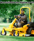 Flat Free 13x5.00-6 Lawn Mower Tire And Wheel Set No Flat Solid Front Tires on yellow zero turn mower in use for lawn care