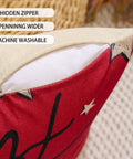 Close-up of a red pillow cover with hidden zipper from All American Patriotic Throw Pillow Covers Set Of 4 18 By 18 Inches Red White And Blue Decor.