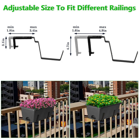 Get Your Garden Game On Point With This Set Of Two Deck Railing Planter Boxes That Clip Over Fence Rails Packed With Six Tough Plastic Flower Pots To Make Growing Herbs Veggies Or Blooms An Absolute Breeze For Chill Weekends And Easy Peasy Garden Vibes. Adjustable planter clips designed to fit various railing sizes.