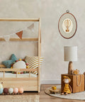 Vintage Cute Golden Retriever Nursery Oval Wall Art With Gray Striped Hot Air Balloon Framed Canvas Prints Retro Kids Room Decor