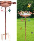 Outdoor Metal Bird Bath With Detachable Feeder 40 Inch Tall Standing Copper Bird Bath in garden with birds