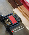 Premium Bearing Roller Featherboards For Table Saw Woodworking Accessories positioned on a workbench with side push assist feature.