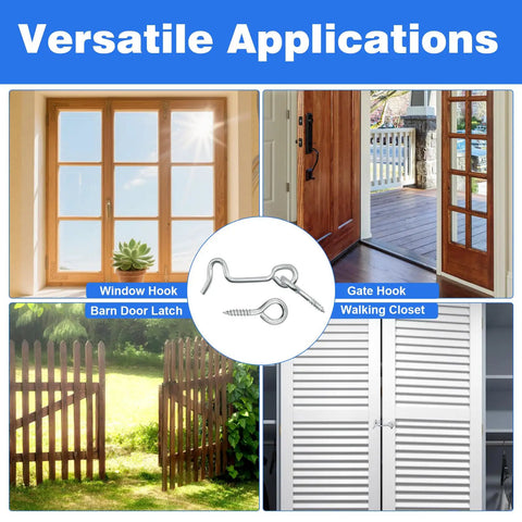 Slick Carbon Steel Hook And Eye Latch Lock For Door Gate Screen Security One Point Five Inch in various applications including window and barn doors.