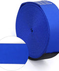 Close-up of 65 Foot Slackline Kit With Premium Ratchet And Complete Set For Kids And Adults, blue polyester line detail