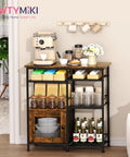 Farmhouse Style Coffee Bar Cabinet Station with doors, rustic kitchen storage organizer, small coffee stand with mugs and bottles