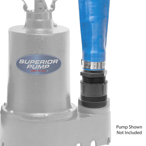 Lay-Flat Discharge Hose Kit 1-1/2 Inch by 25 Foot PVC Hose With Adapters For Sump And Utility Pumps Easy Fit attached to pump