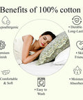 Block Print Bloom Bubbles Cotton Lumbar Sham Cover 36x14 Boho Floral Pillowcase With Ruffle Edges, shown on bed