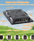 Rugged Trail Camera Solar Panel And 6W Solar Charger Kit showing dimensions and interfaces for 6V 9V 12V output.