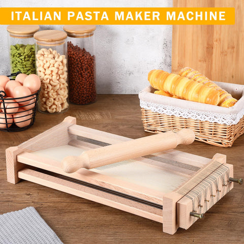 Chitarra Cutter Pasta Maker With Rolling Pin Guitar Board For Spaghetti And Lasagna Italian Style Pasta Machine Wood Color Finish Pro Grade Durable Wood Construction For Home Kitchen Easy To Use