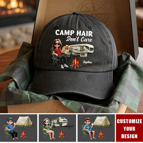 Custom Camping Baseball Cap With Personalized Name Camp Hair Dont Care Design RV Camper Gift For Women And Men Outdoor Lovers