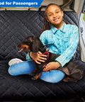 Child sitting with a dog on Heavy Duty Waterproof Bench Car Seat Cover Protector For Dogs Nonslip Universal Fit For Cars Trucks And SUVs