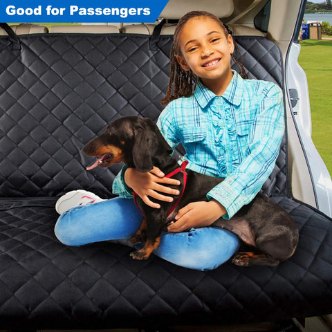 Child sitting with a dog on Heavy Duty Waterproof Bench Car Seat Cover Protector For Dogs Nonslip Universal Fit For Cars Trucks And SUVs