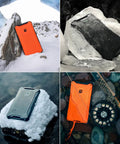 Dark Energy Poseidon Pro Indestructible Portable Charger 10,000 mAh Black With USB A And USB C Connectors in rugged outdoor settings